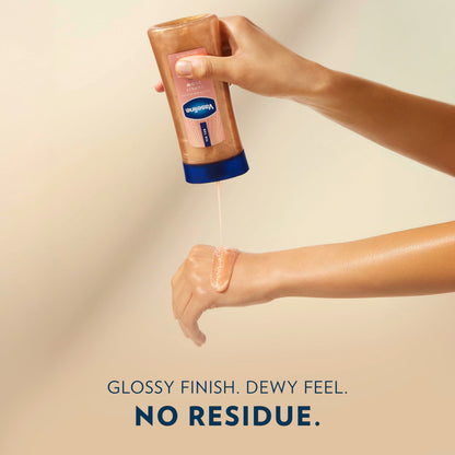 Vaseline Sunlit Glow body oil texture on skin swatch