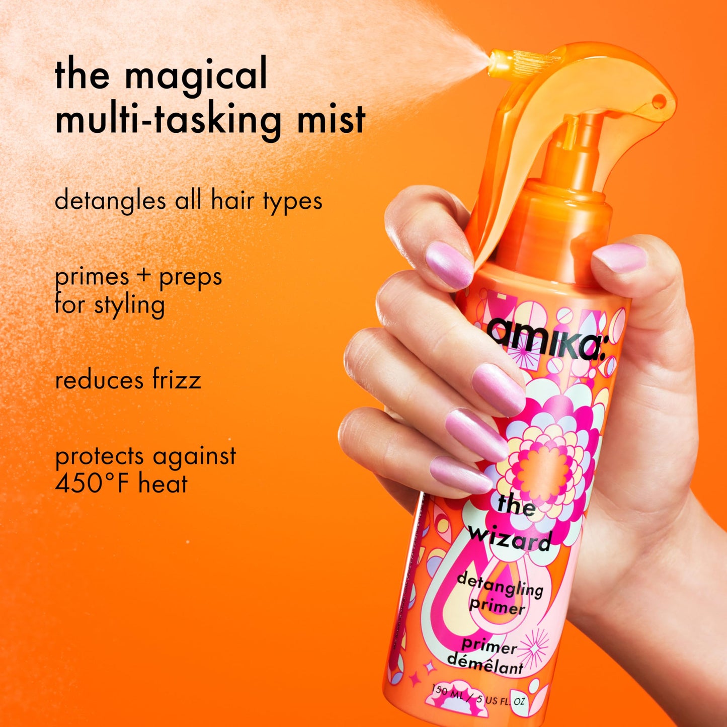 Amika leave in hair priming mist nozzle closeup for even spray distribution