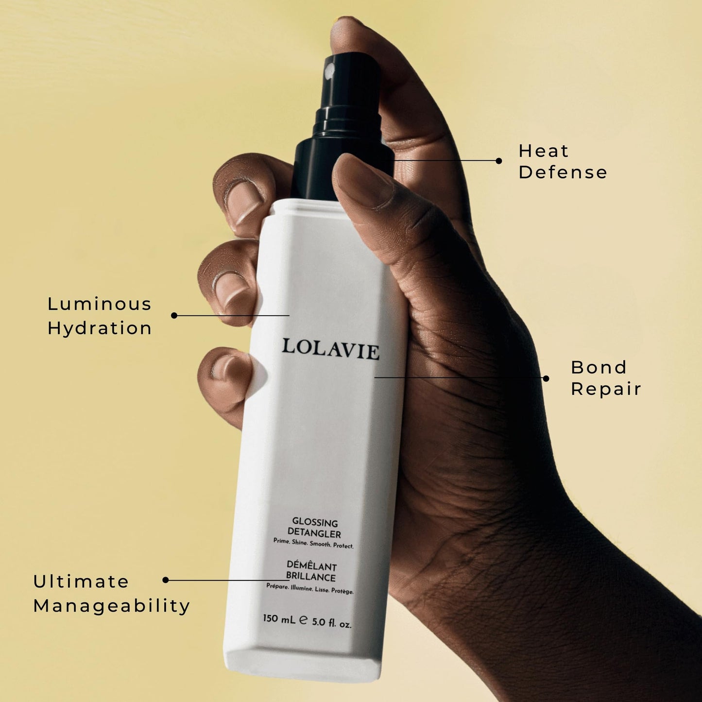 LolaVie leave in hair spray container showing product label details