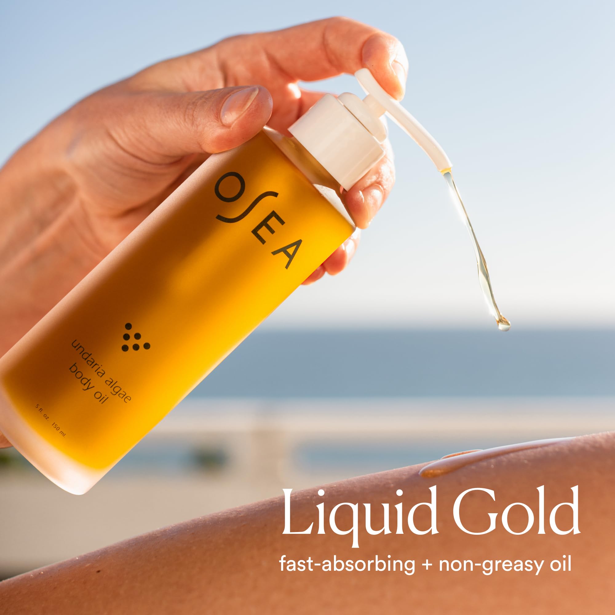 Applying Osea Undaria Algae Body Oil for glowing skin