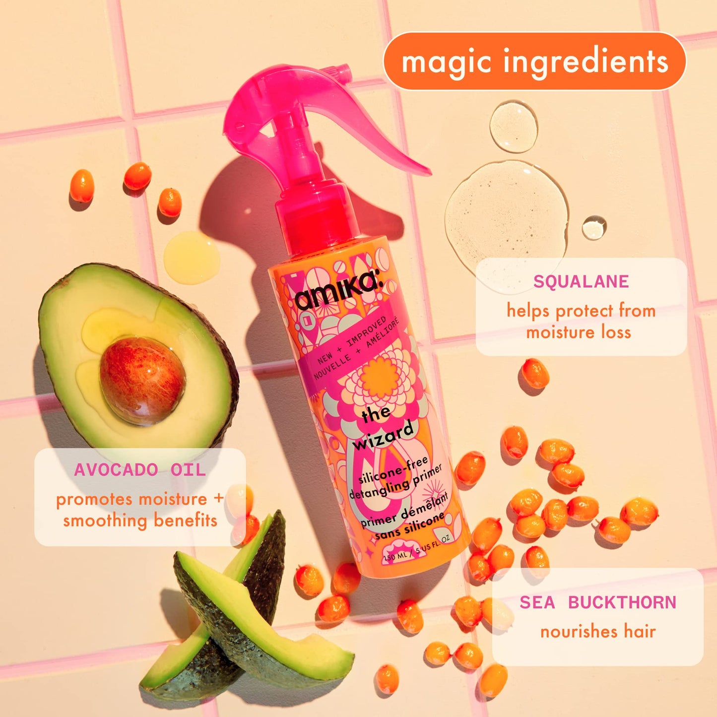 Amika leave in hair primer spray back label with directions and product safety facts