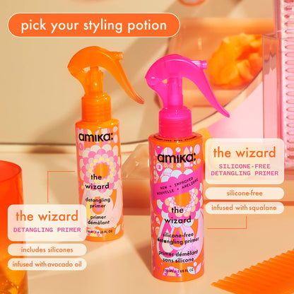 Amika silicone free hair spray showcasing the premium product packaging details