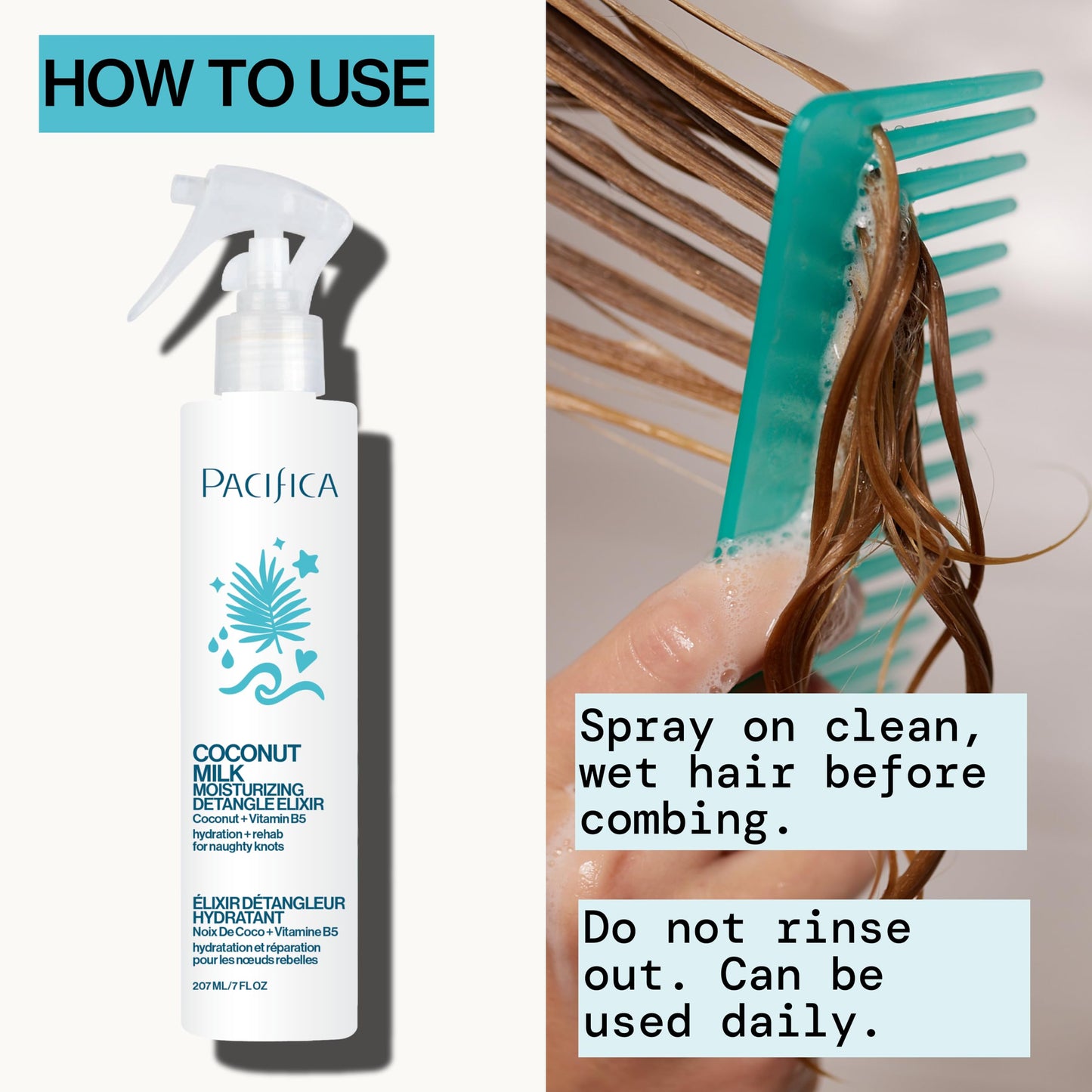 Pacifica vegan hair detangler spray product label details