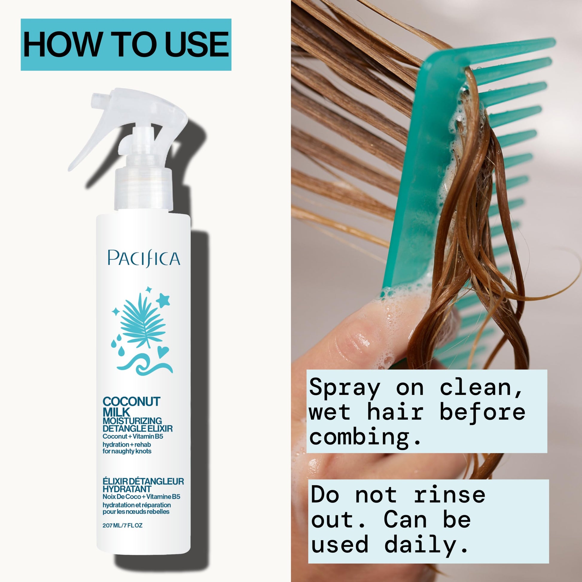 Pacifica vegan hair detangler spray product label details