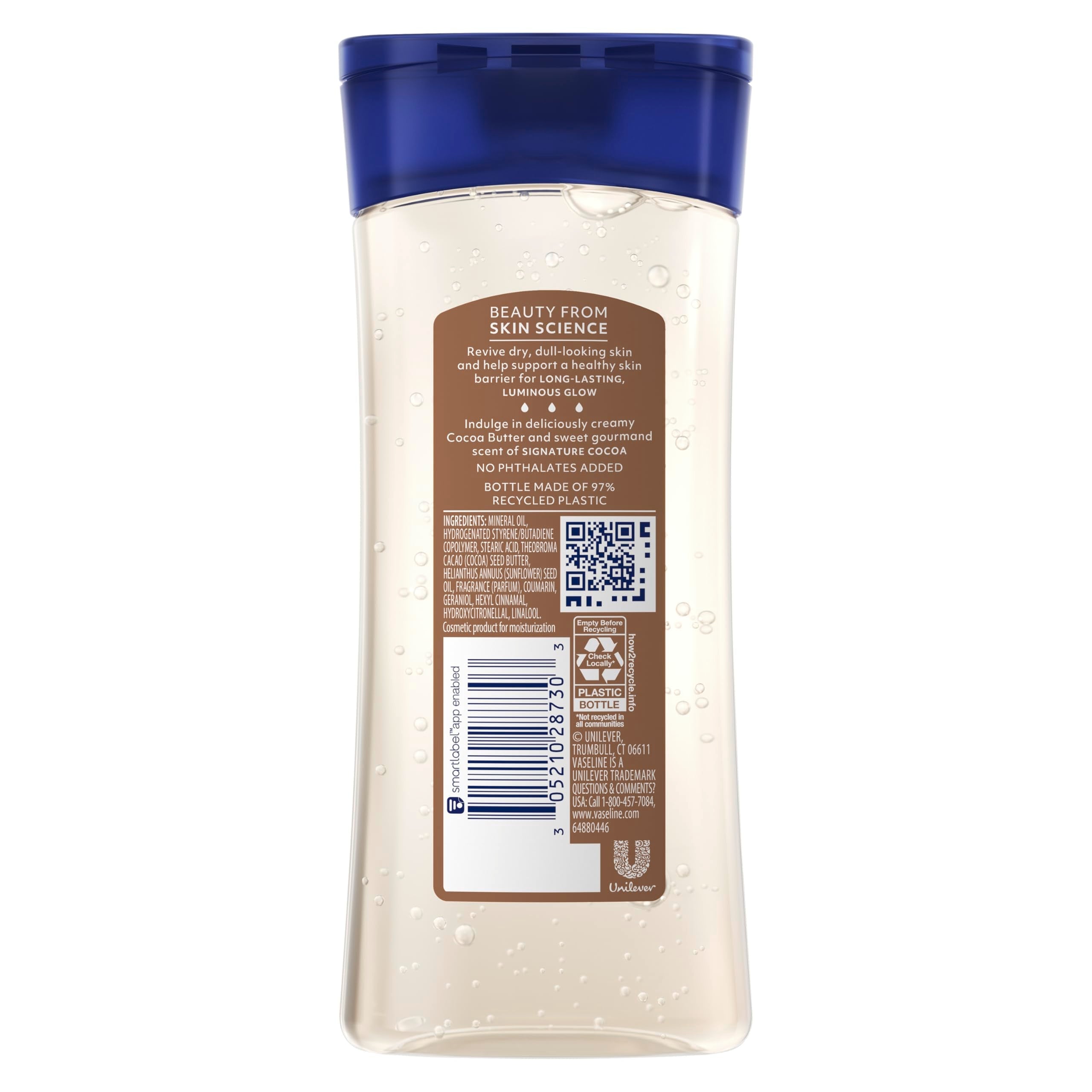 Close up of Vaseline Cocoa Radiant gel oil texture