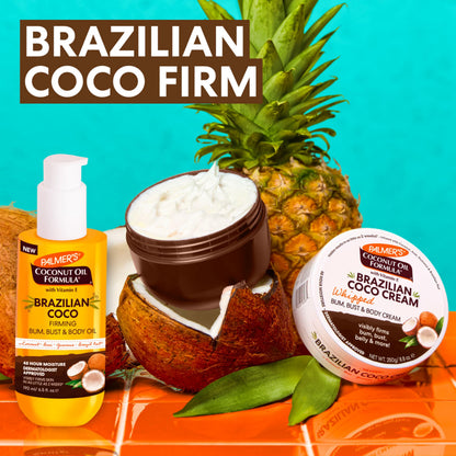 Close up of Palmers Brazilian Coco Firming Body Oil branding