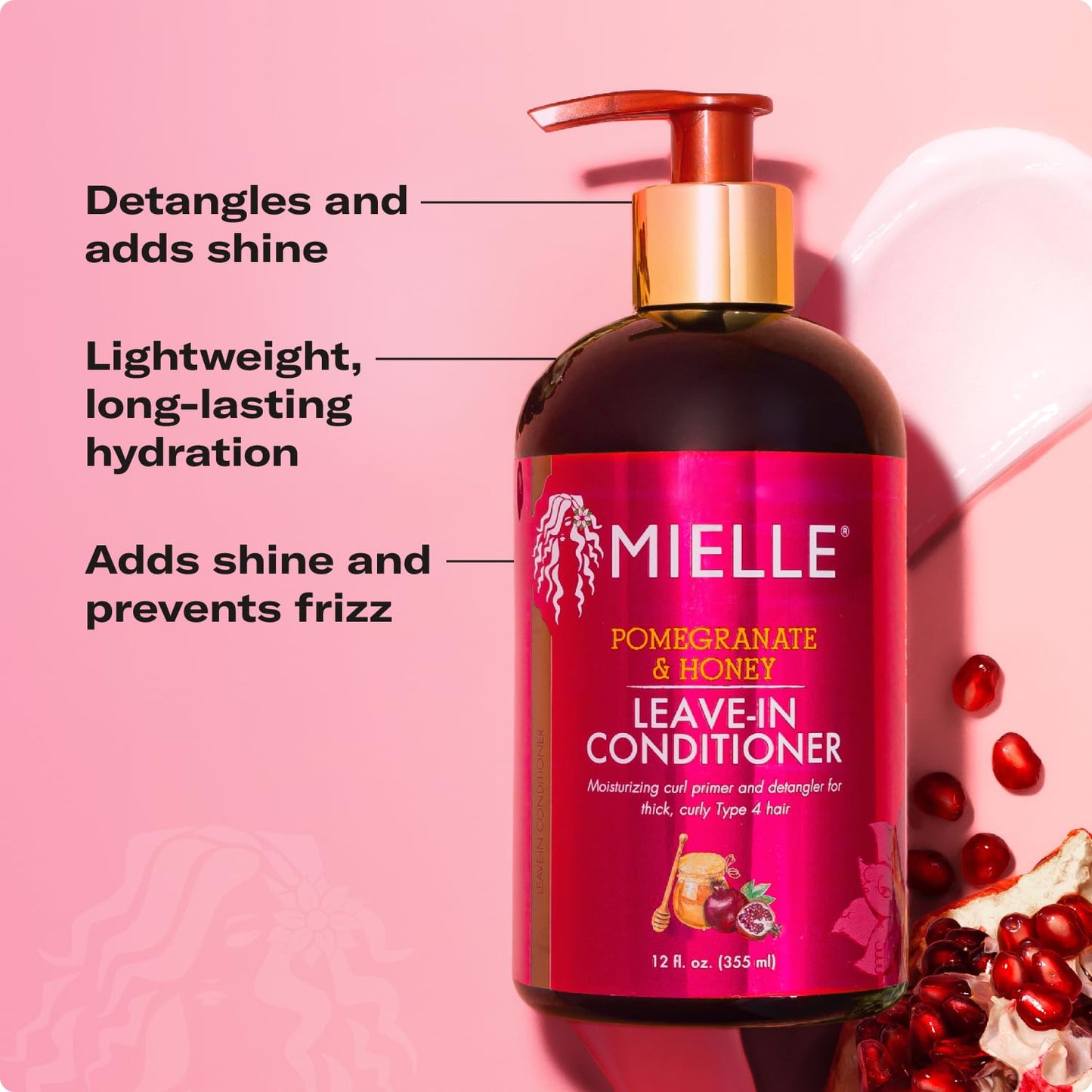 Texture shot of the lightweight white cream formula of Mielle leave in conditioner