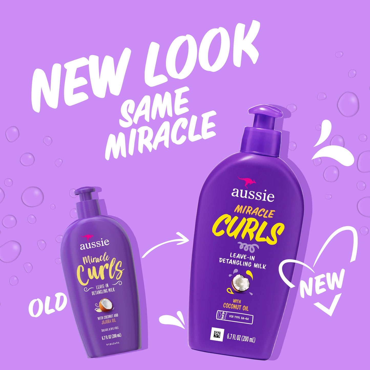 Aussie Miracle Curls hair treatment pump bottle showcasing product benefits and size
