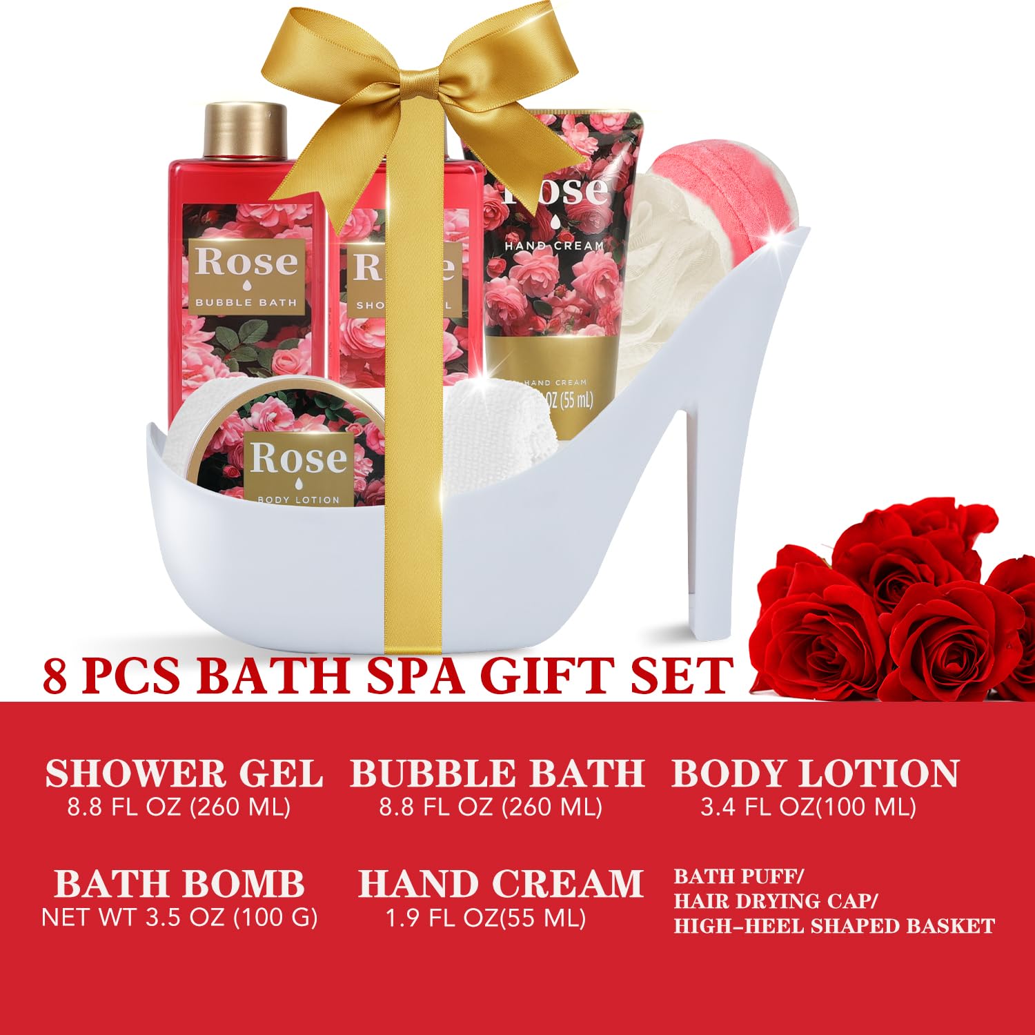 Spa Luxetique rose scented body lotion and shower gel bottles
