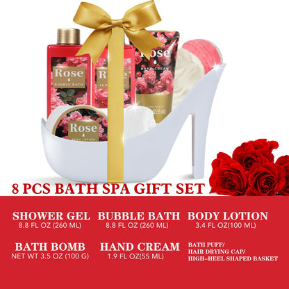 Spa Luxetique rose scented body lotion and shower gel bottles