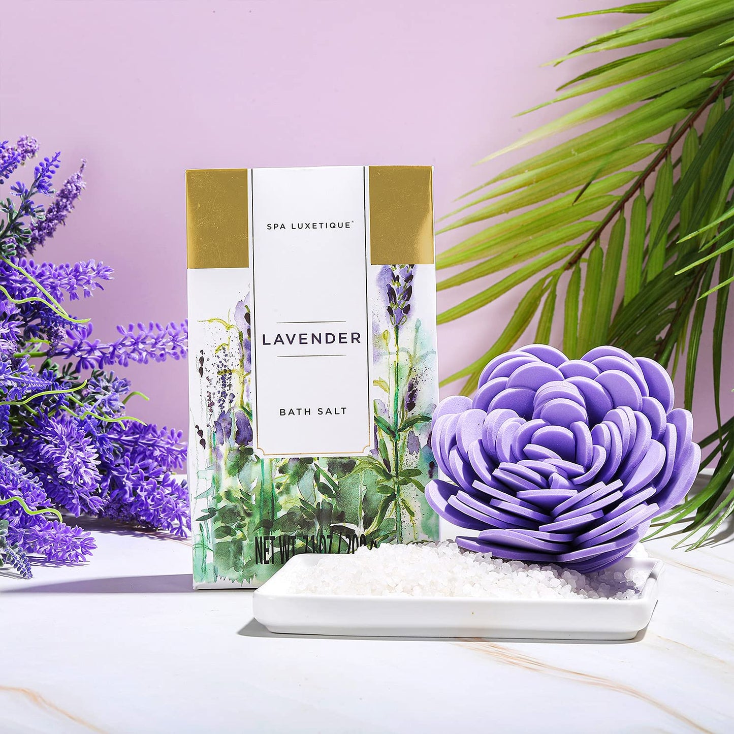 Gift ready packaging of Spa Luxetique lavender spa set
