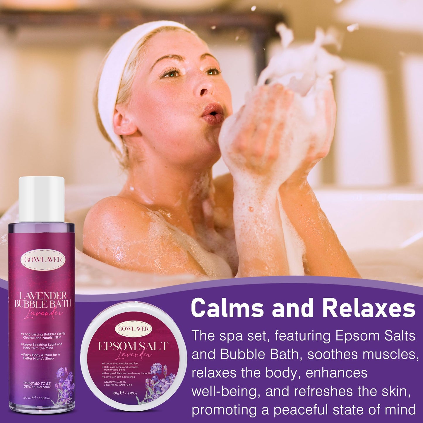 Epsom salt and bubble bath essentials in gift set