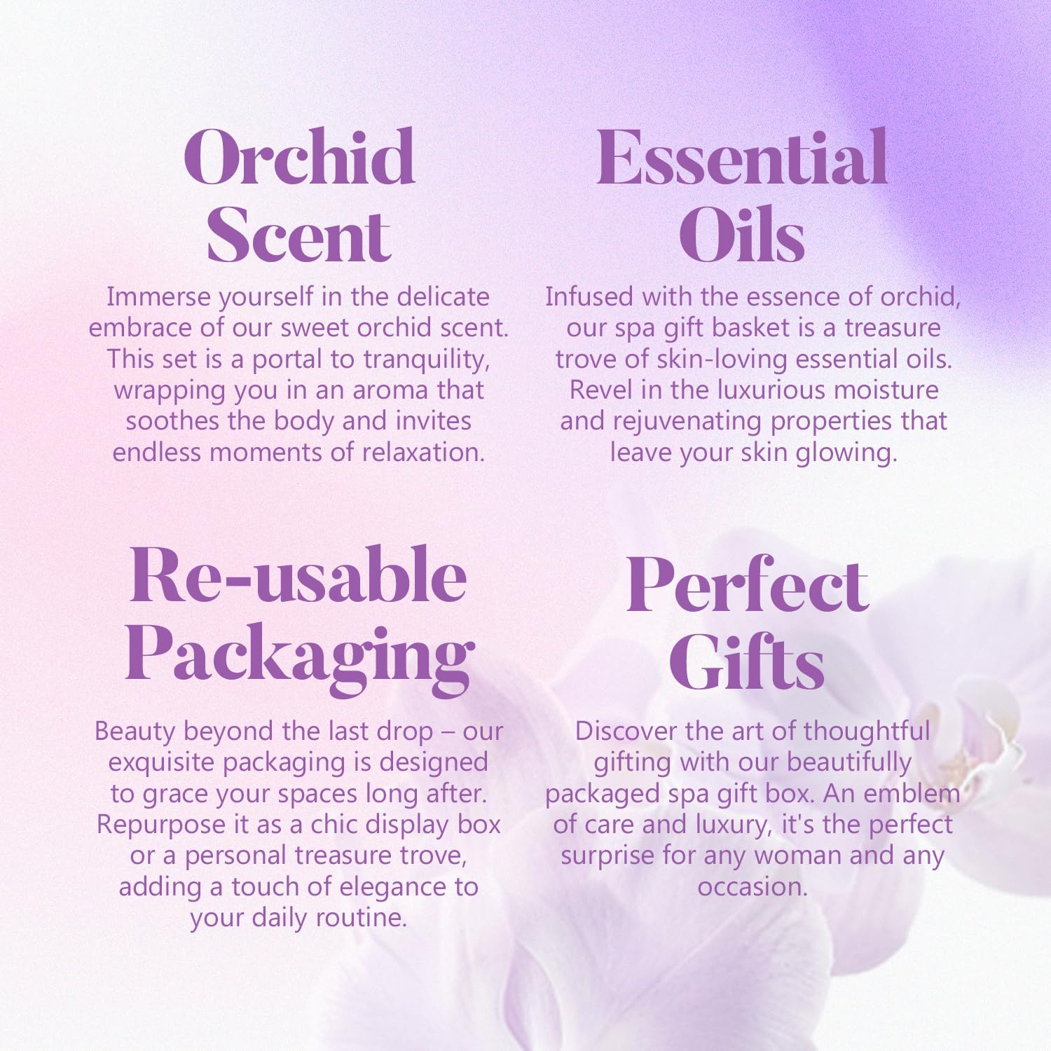 Close up of Body & Earth Orchid spa items
