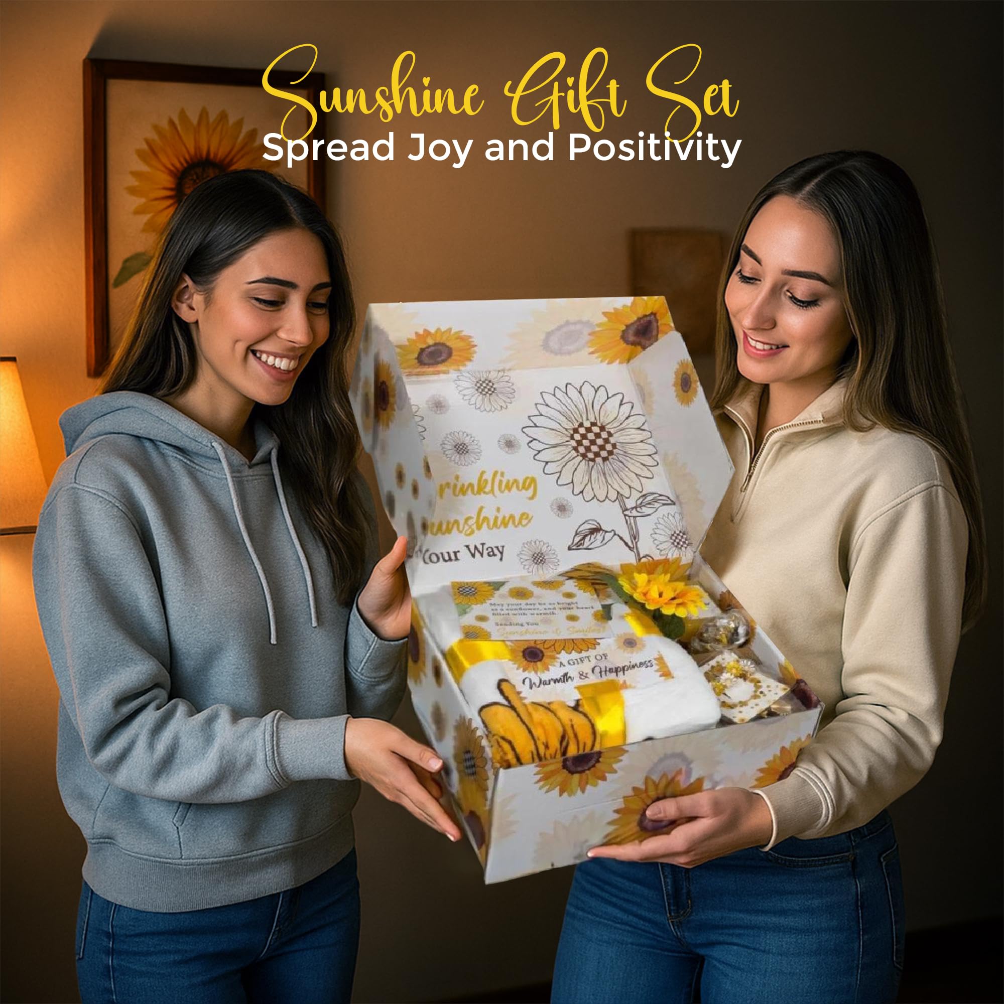Top view of the sunflower themed tumbler and hair accessories