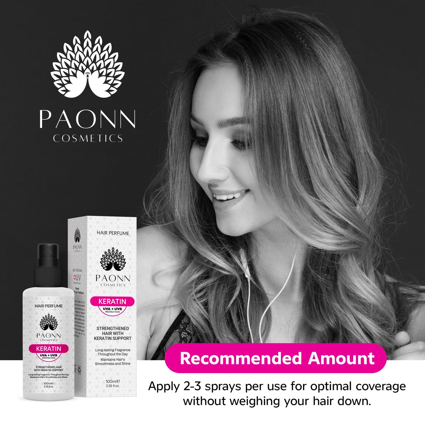Close up of Paonn keratin hair mist nozzle and texture