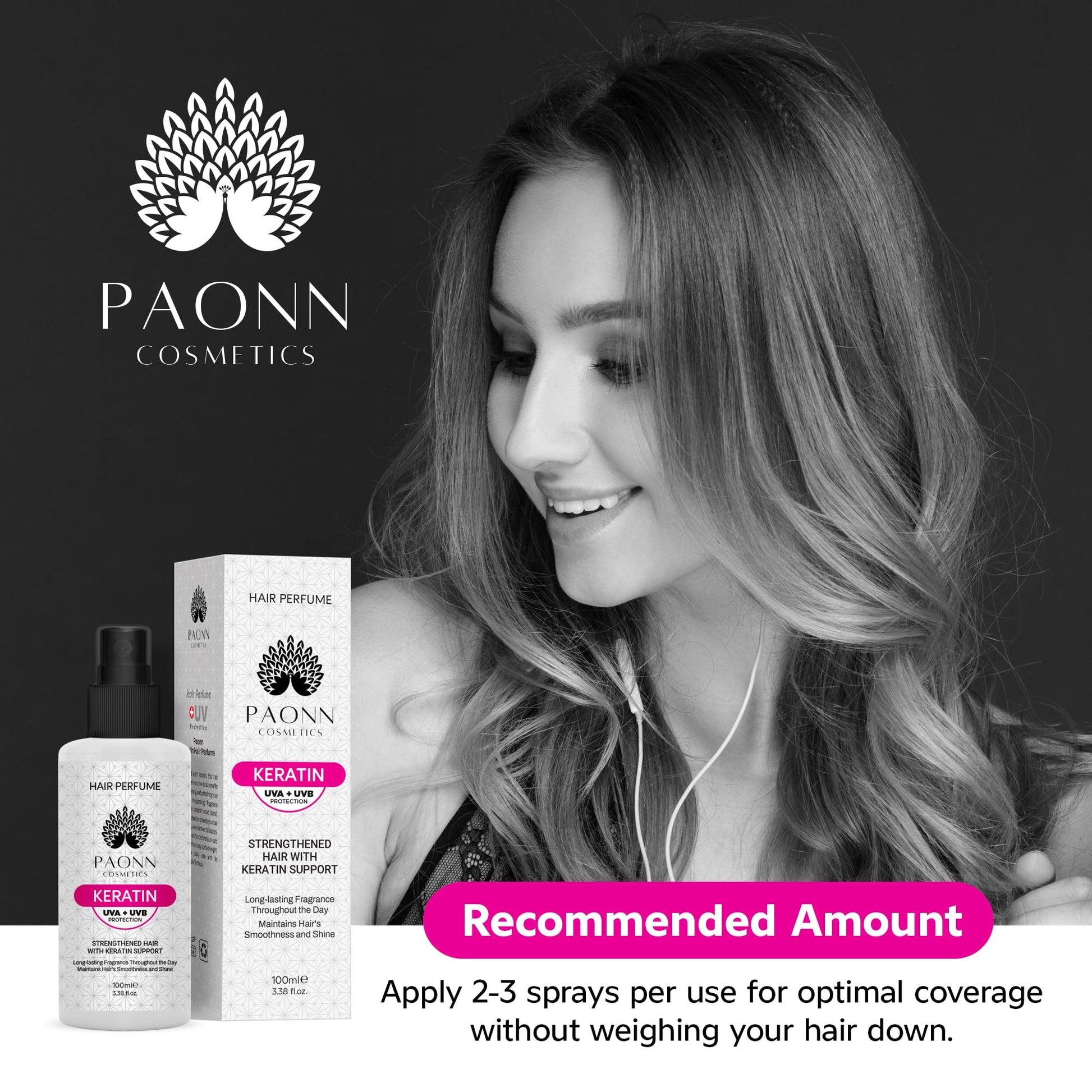 Close up of Paonn keratin hair mist nozzle and texture