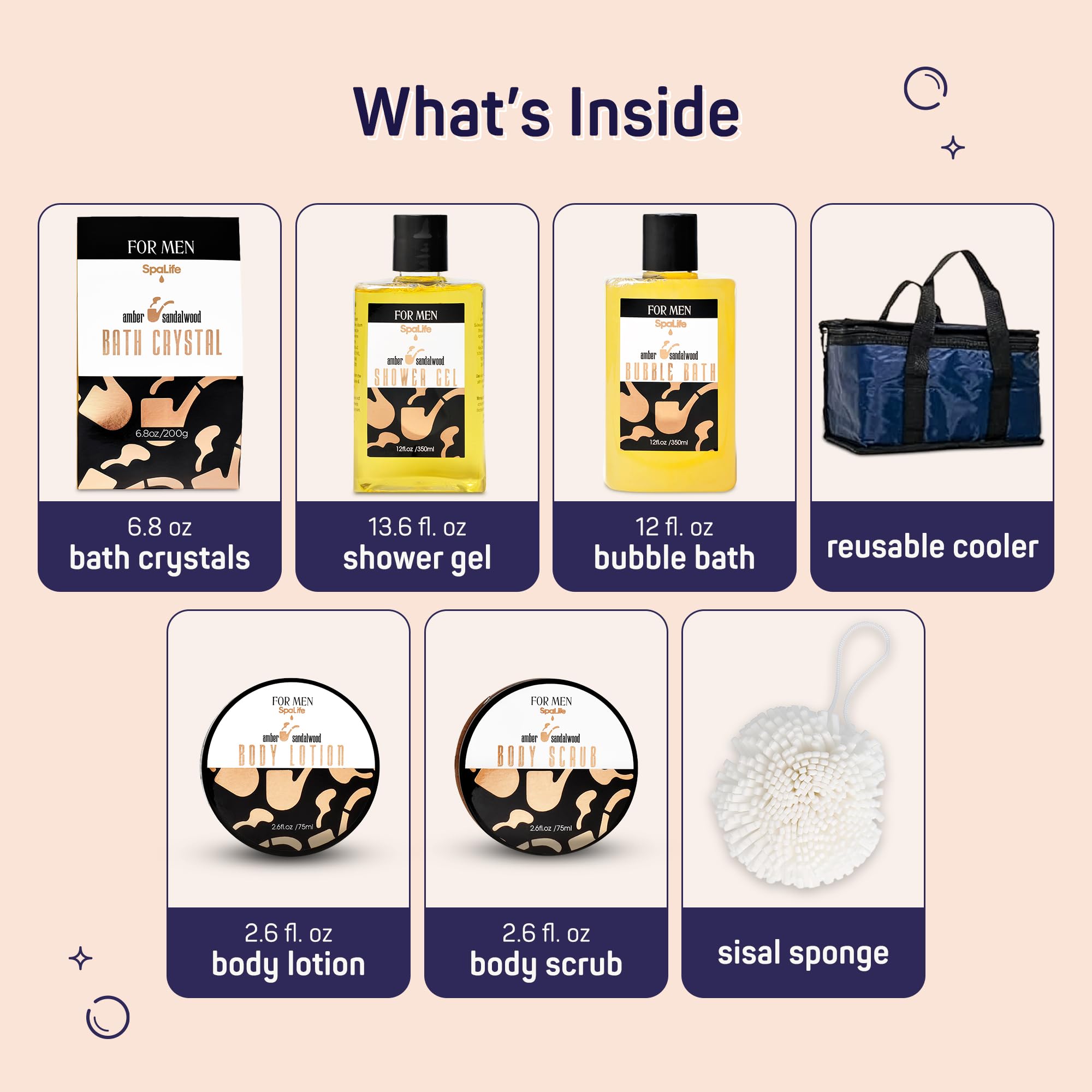 SpaLife 7-piece men's bath and body collection in blue mesh bag