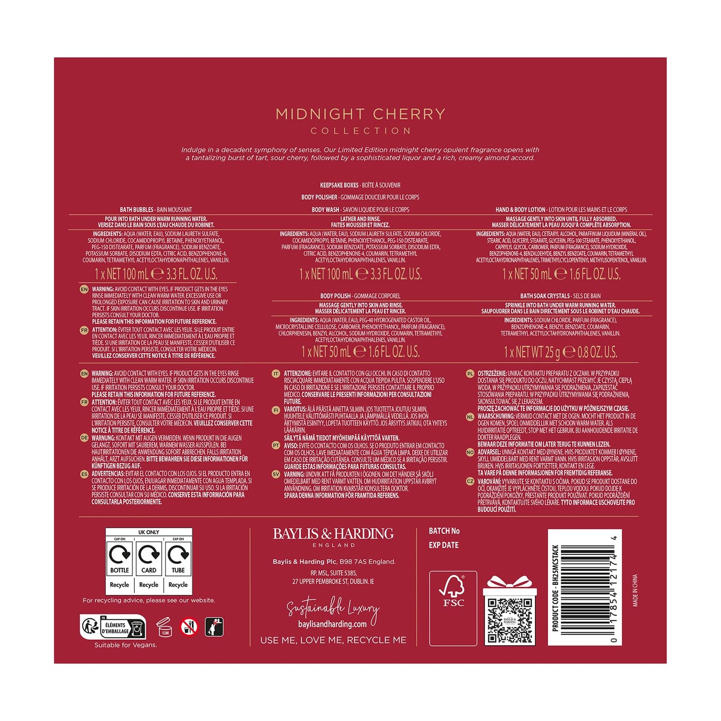 Contents of the Midnight Cherry pamper set displayed