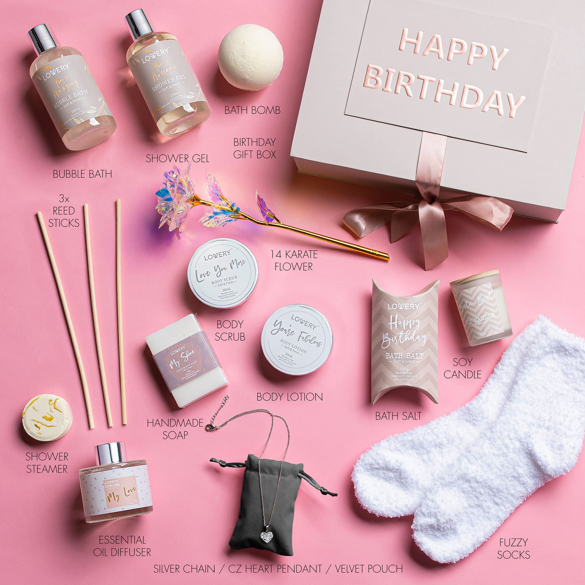Vitamin E infused bath and body products in Lovery gift box