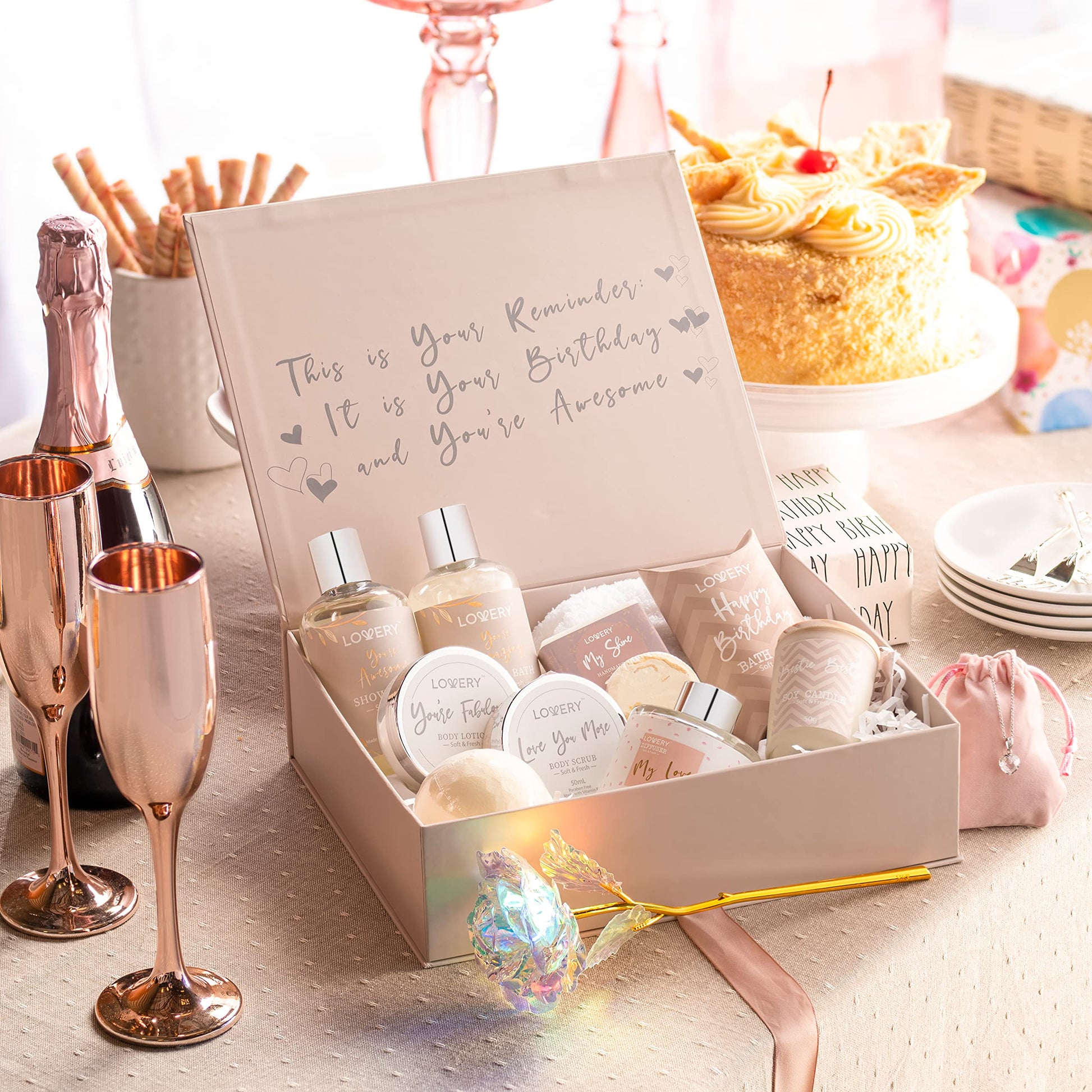 Full 20-piece Lovery deluxe spa collection layout