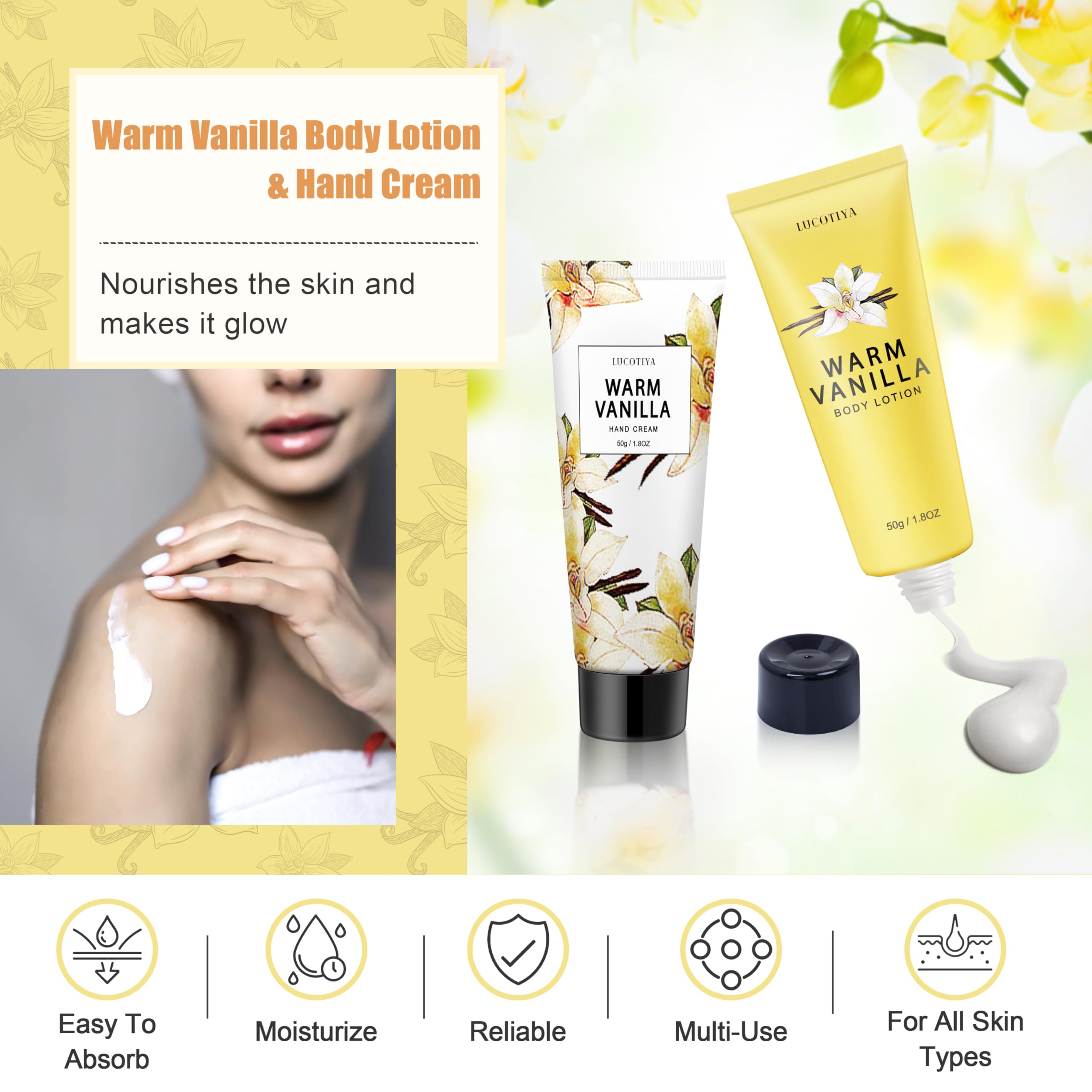 LUCOTIYA moisturizing body butter and hand cream displayed alongside the effervescent bath bomb