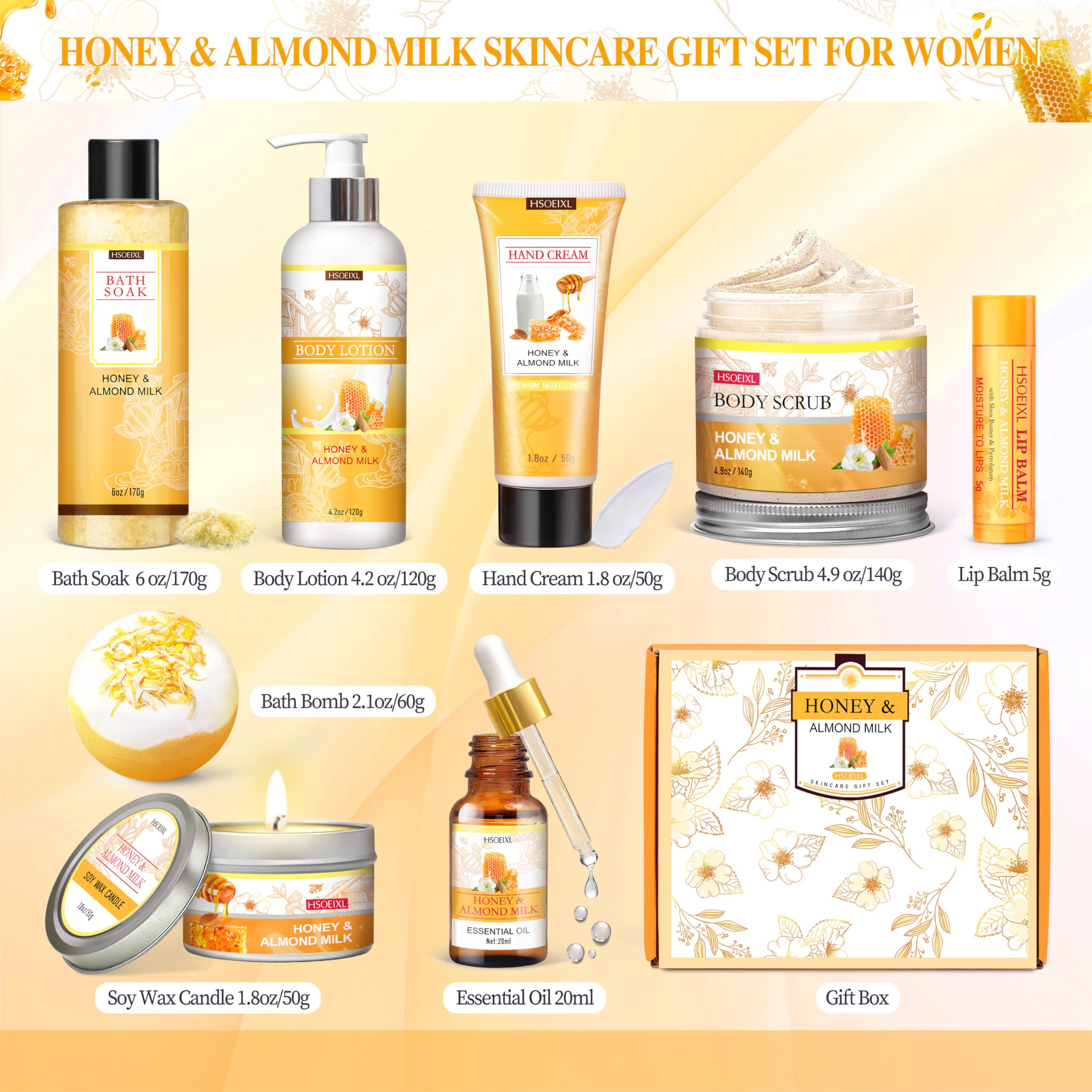 Hsoeixl bath and body gift set contents displayed on table
