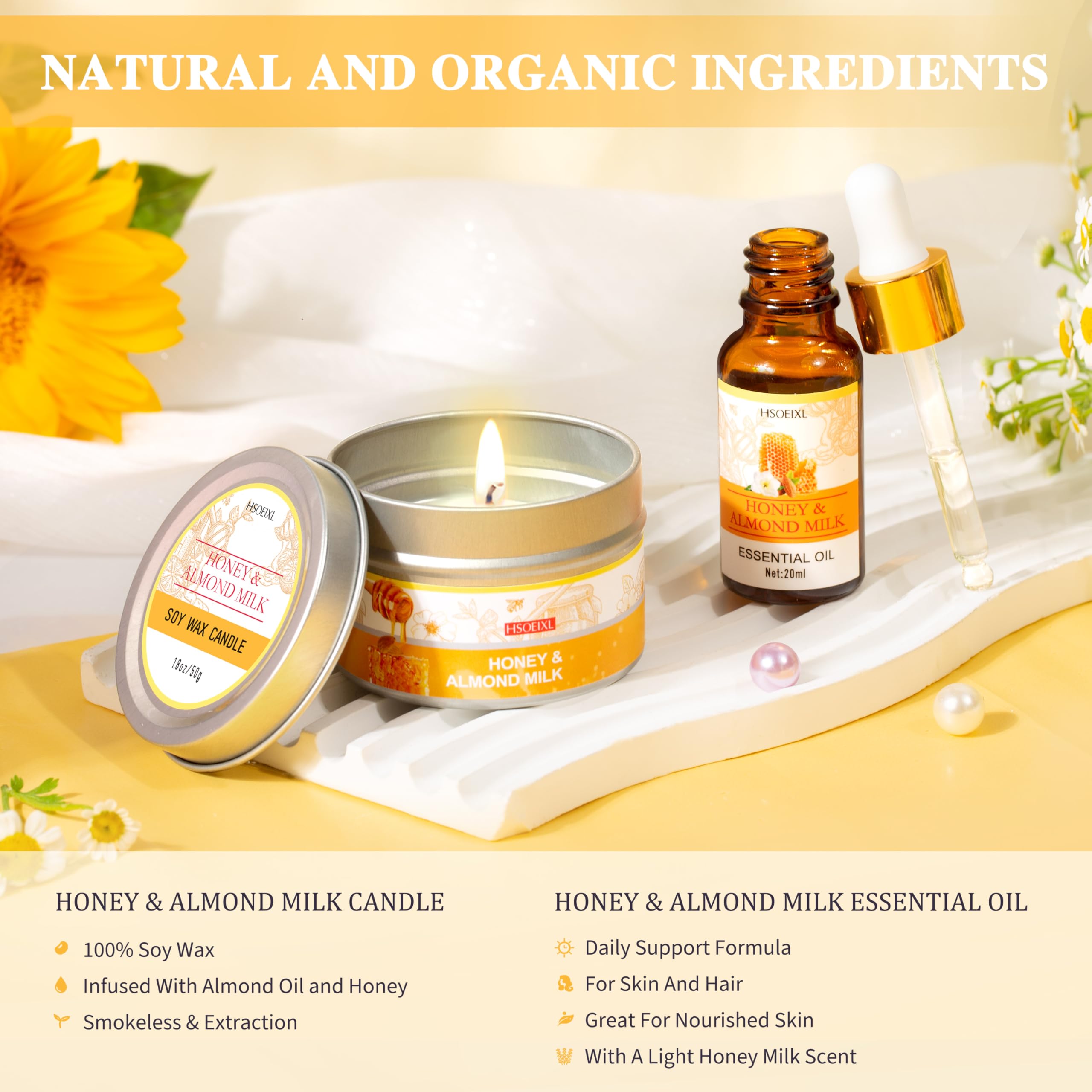 Hsoeixl almond milk and honey lotion and body scrub bottles