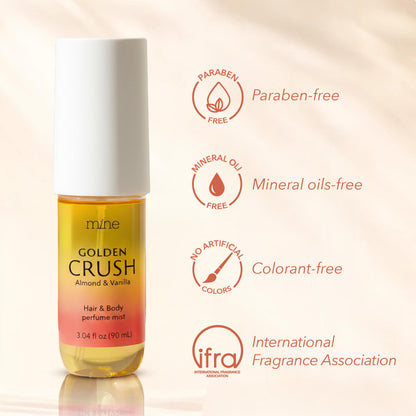 Applying Mine hair perfume mist to hair