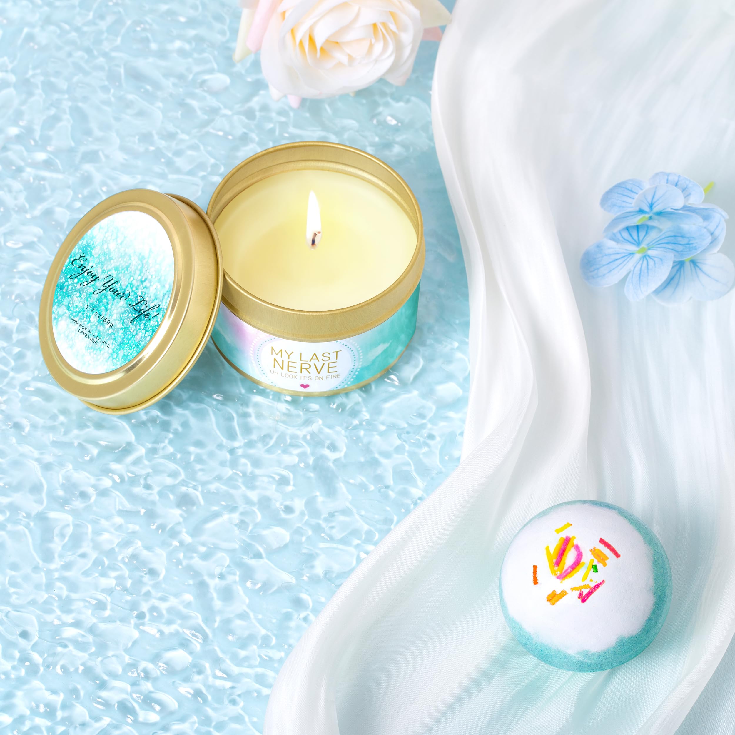 GEMTEND lavender aromatherapy soy candle and handmade diamond soap close up
