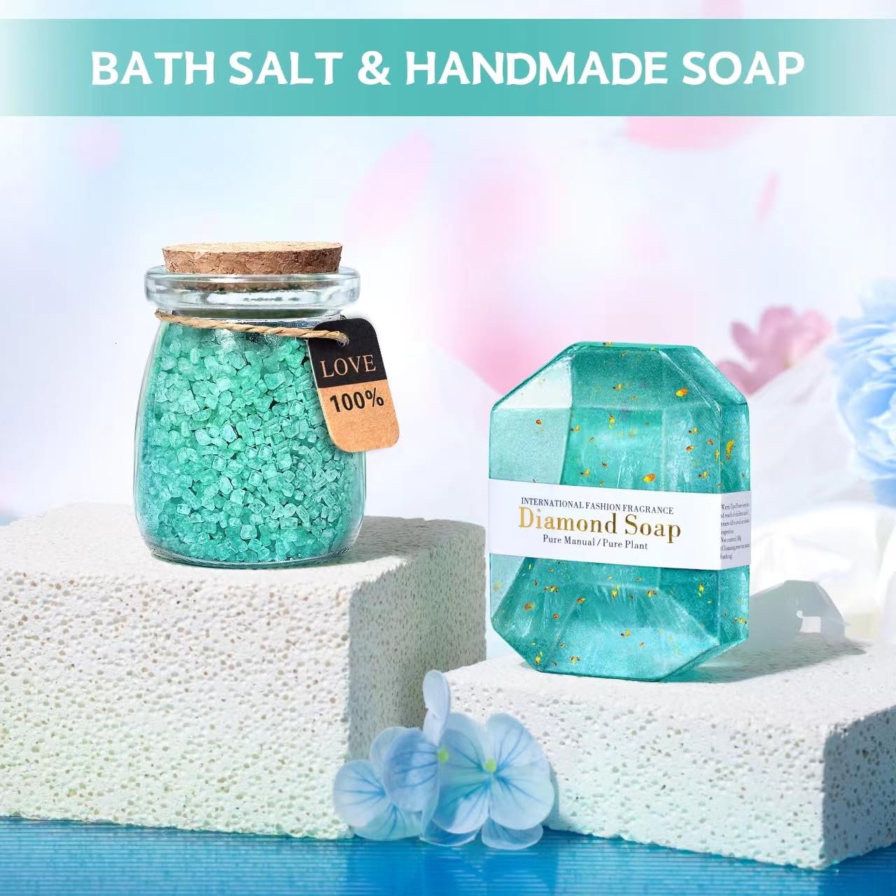 GEMTEND fizzy bath bombs and decorative green bath salts for home spa
