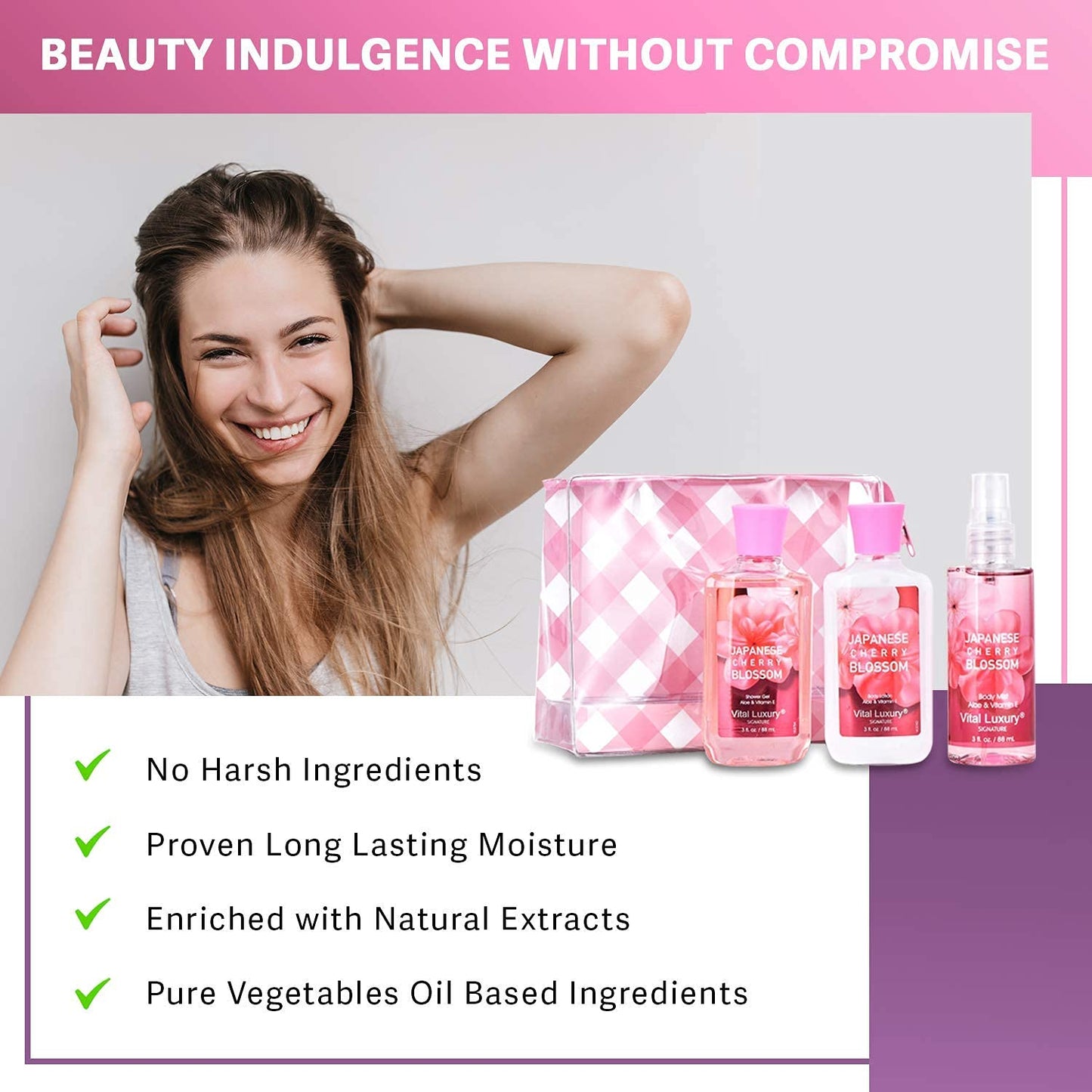Travel size body care essentials for women.