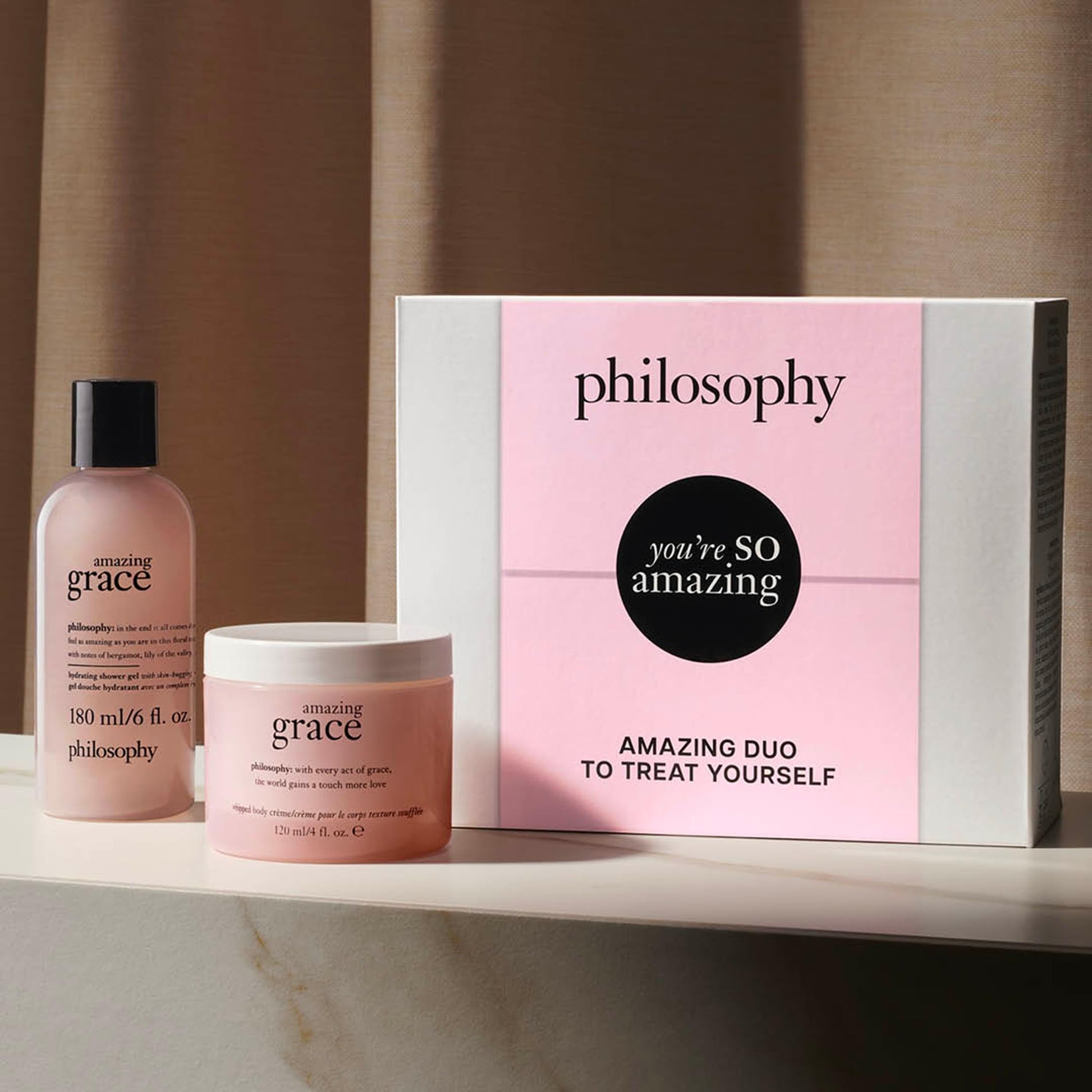 Back view of the Philosophy You're So Amazing gift box displaying product details and fluid ounce sizes
