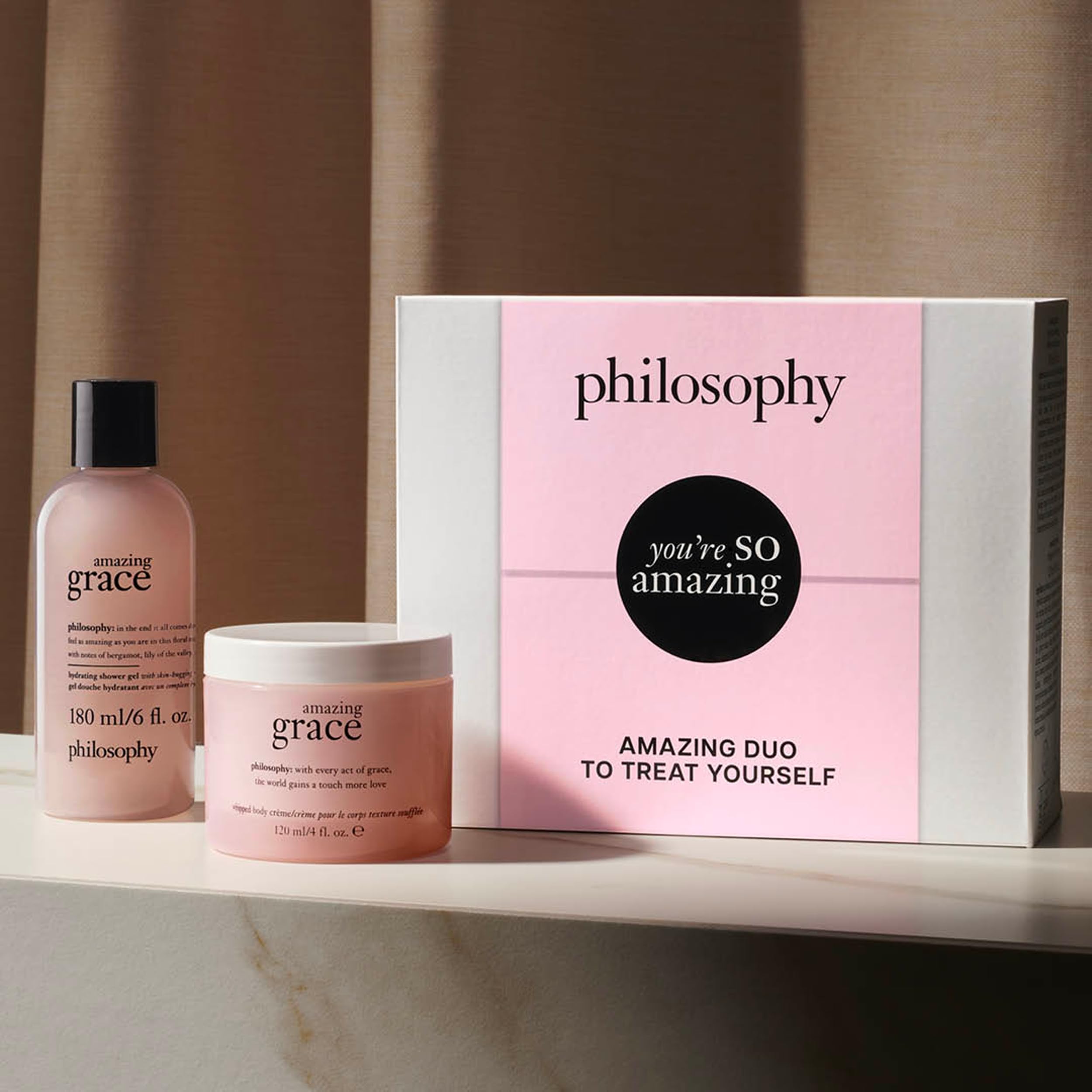 Back view of the Philosophy You're So Amazing gift box displaying product details and fluid ounce sizes