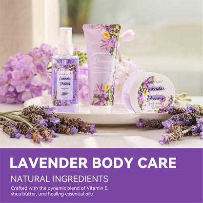 BODY & EARTH lavender body lotion with shea butter ingredient highlight
