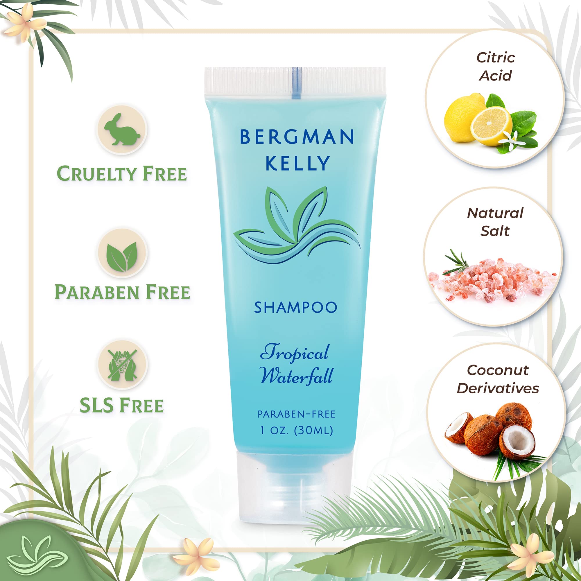 Close up of Bergman Kelly Tropical Waterfall shampoo bottle