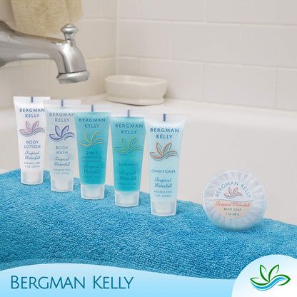 Full 200-piece Bergman Kelly hotel toiletries set arrangement