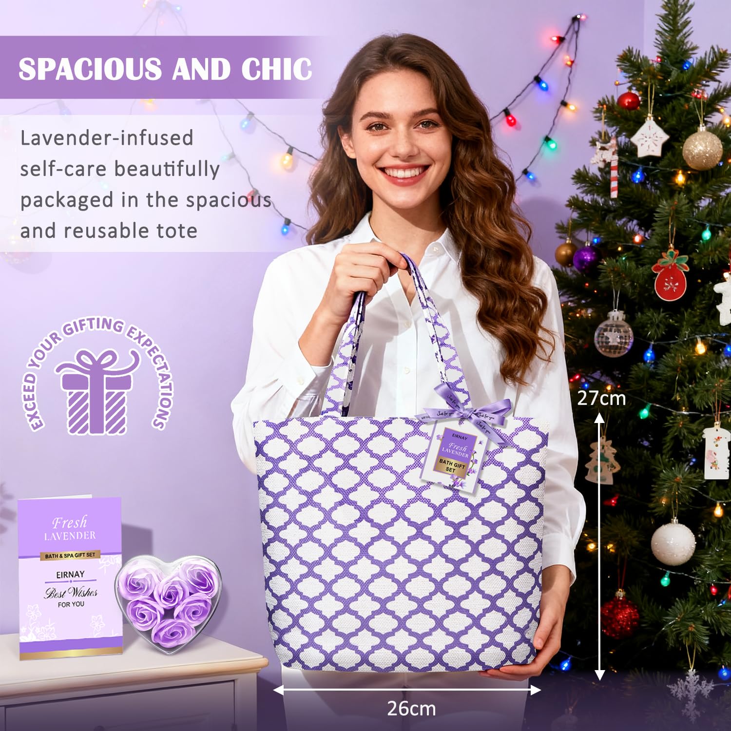 Close up view of EIRNAY moisturizing body butter and exfoliating body scrub with purple lavender packaging