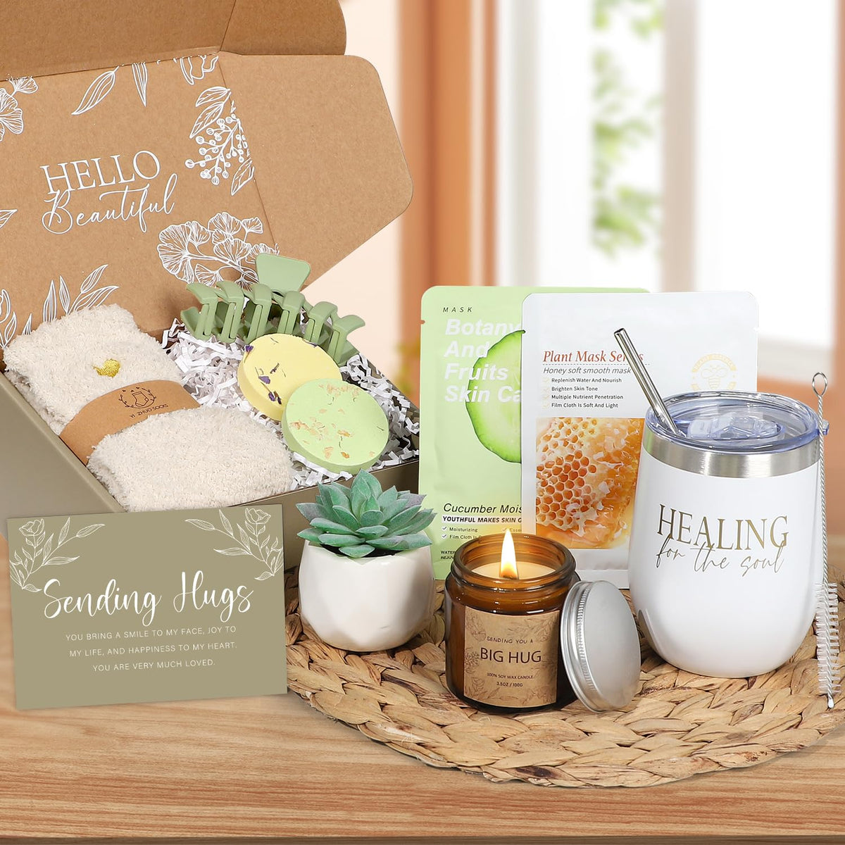 Encouraging greeting card included inside the self care gift set