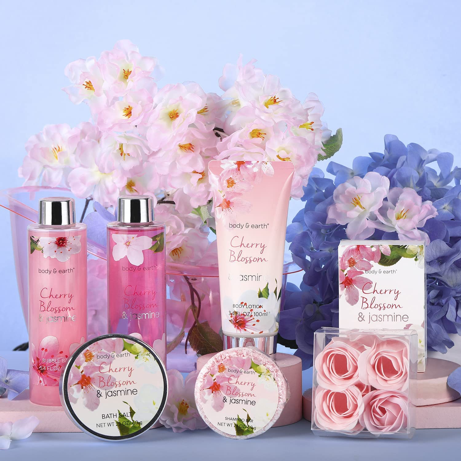 Eight piece luxury women bath set inside reusable bathtub container