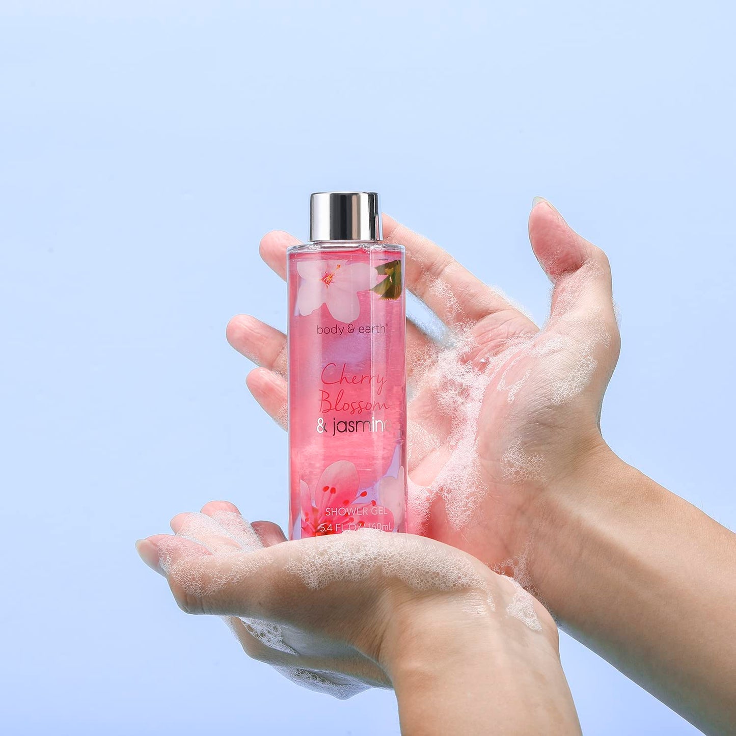 Premium shower gel and bubble bath bottles with floral scent