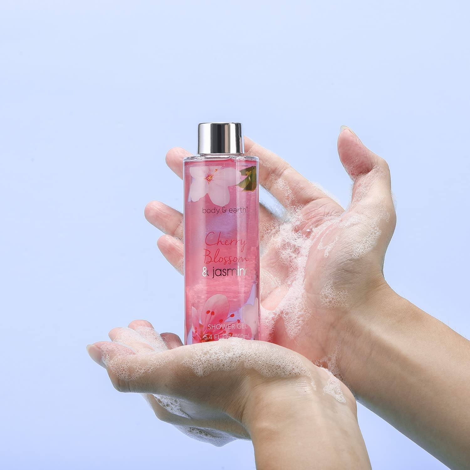 Premium shower gel and bubble bath bottles with floral scent