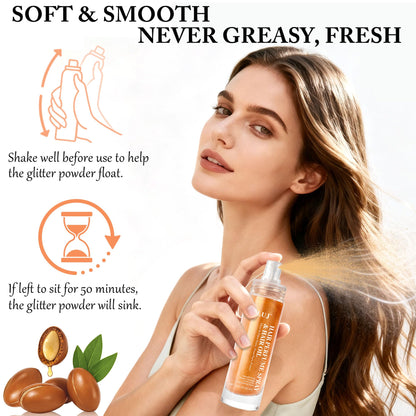 Close up of SLUJ hair mist bottle texture and shimmer