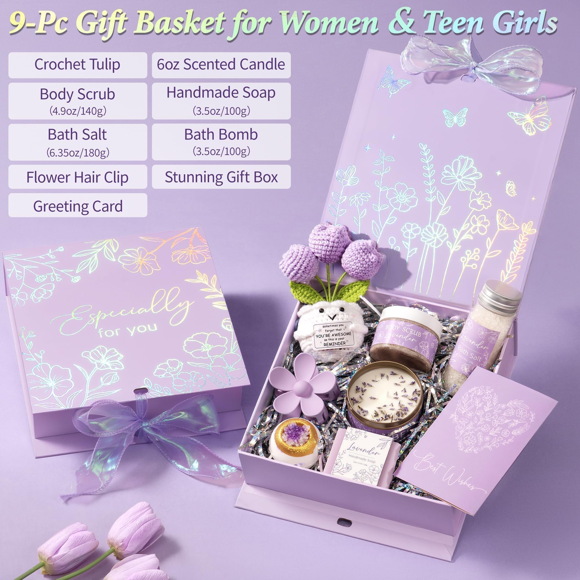 Mayicivo luxury bath basket contents including handmade soap and scented candle