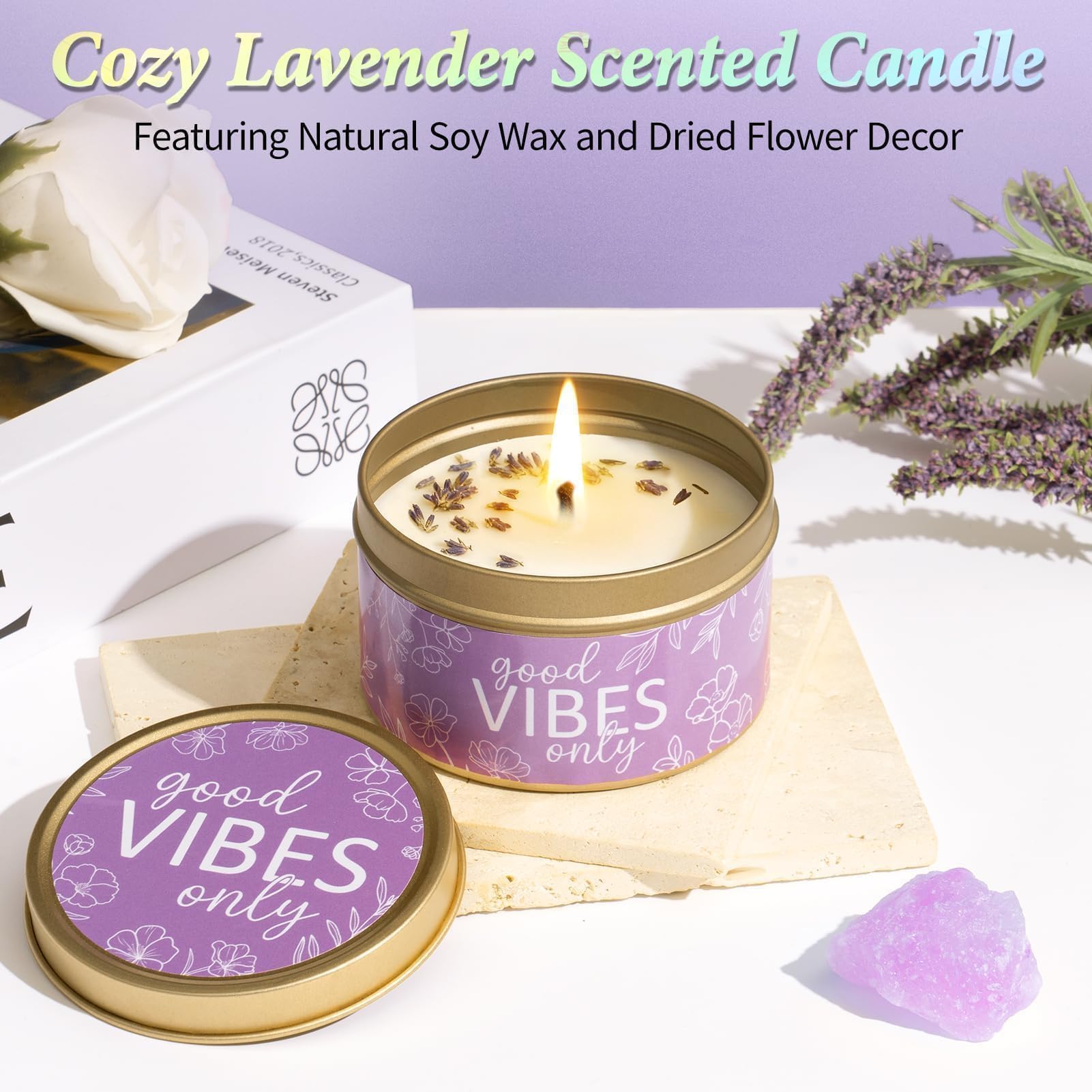 Relaxing lavender body scrub and nourishing bath salts for home pampering