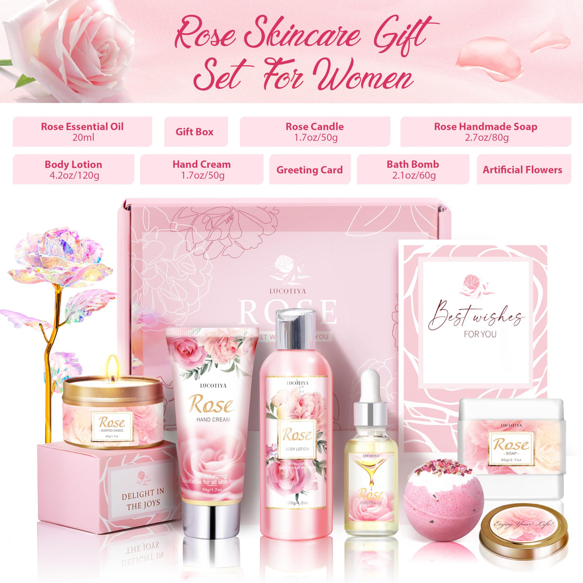 Lucotiya gift box packaging with artificial rose