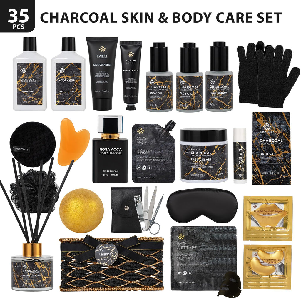 Marca RA ROSA ACCA charcoal spa gift set bath and body wash bottles