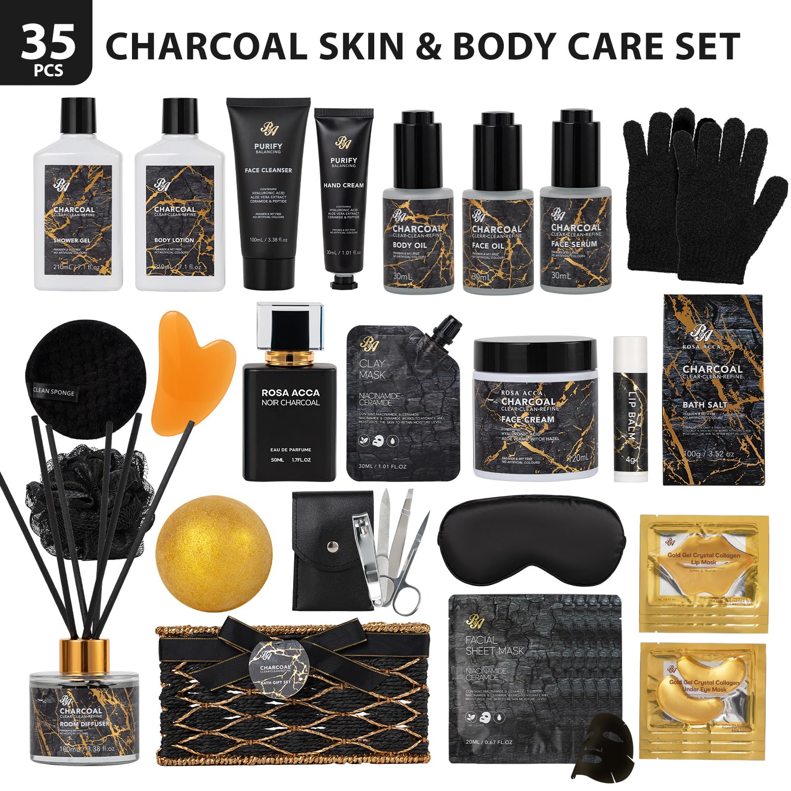 Close up of charcoal face cream and cleanser from the Hitrees spa set