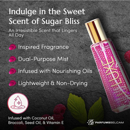 Side profile of Luxe Perfumery Sugar Bliss mist bottle