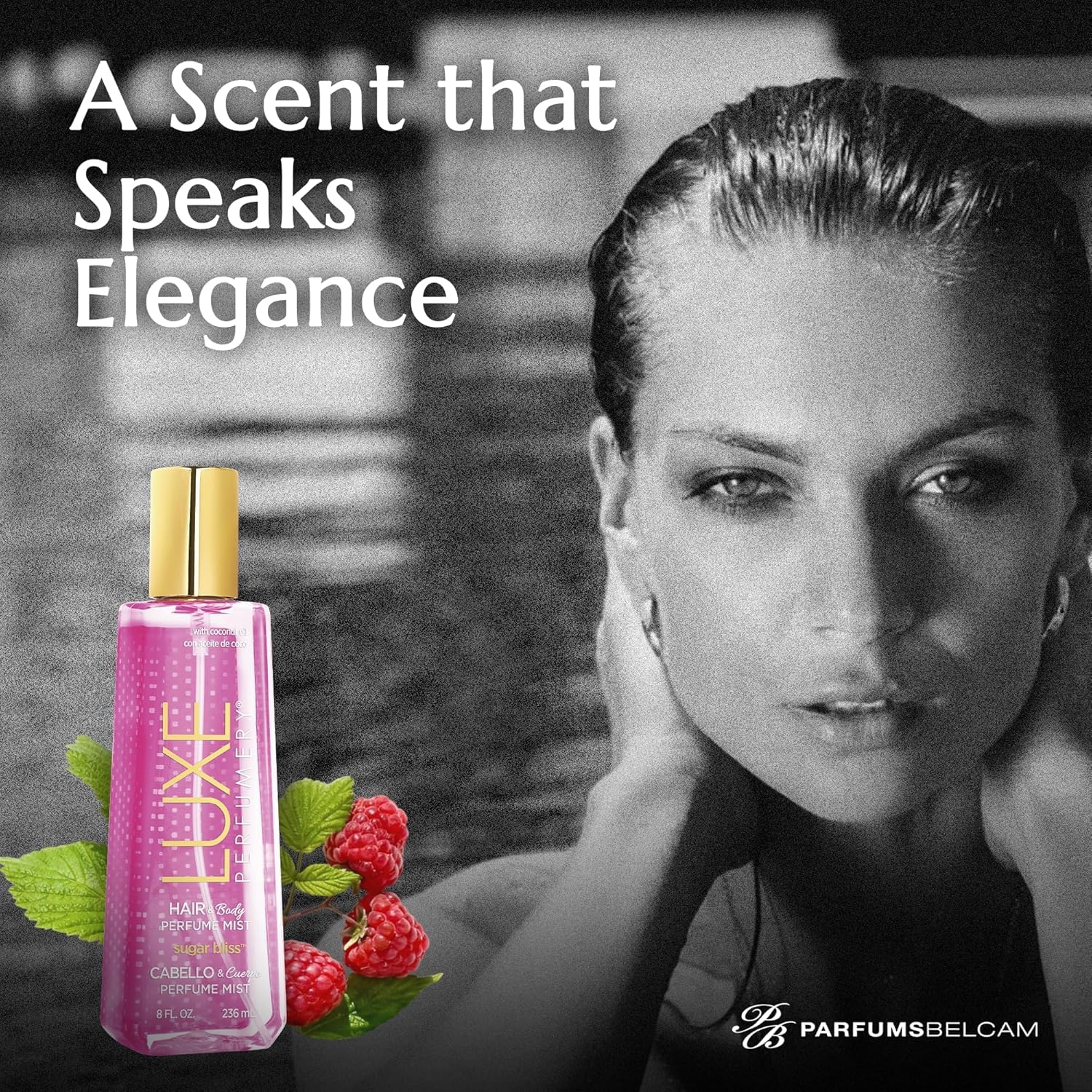 Luxe Perfumery Sugar Bliss mist bottle with ingredient label
