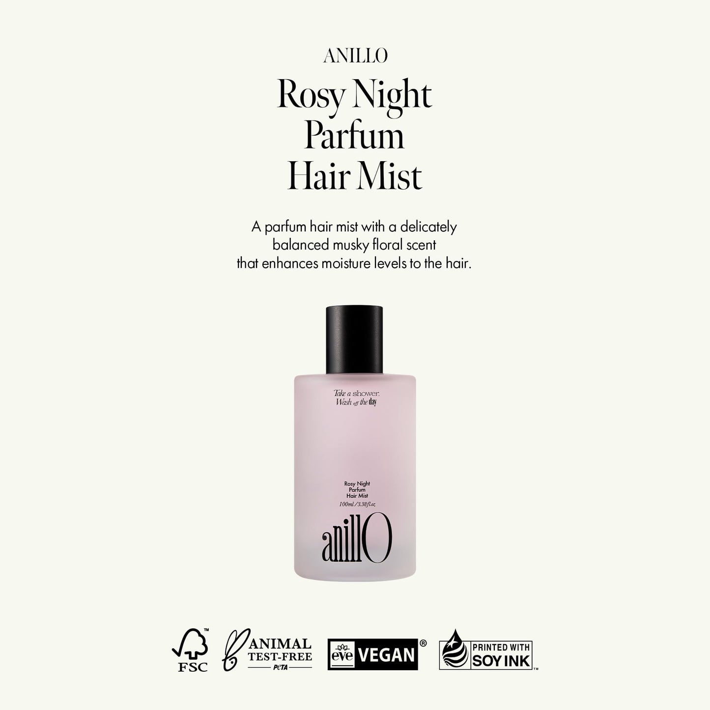Anillo Rosy Night hair mist packaging details